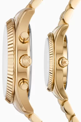 Buy Michael Kors Gold Lexington Pave His Hers Watch Set 44 26mm For Women Online Ounass Bahrain