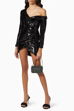 Buy Lavish Alice Black Asymmetric Mini Dress in Velvet Sequin For Women Online Ounass Bahrain