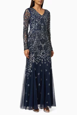 Buy Amelia Rose Blue Lynx Embellished Maxi Dress in Sequinned Mesh For Women Online Ounass Bahrain