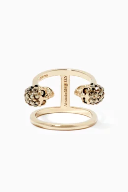 Buy Alexander McQueen Yellow Twin Skull Double Ring in Gold tone Brass For Women Online Ounass Bahrain