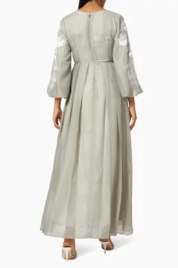 Buy Moonoir Grey Floral Embroidered Dress in Linen For Women