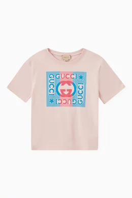 Buy Gucci Pink Vintage Logo T shirt in Cotton Jersey For Girls Online Ounass Bahrain