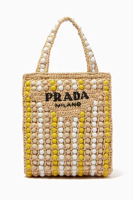 Buy Prada Neutral Beaded Tote bag in Raffia For Women Online Ounass Bahrain