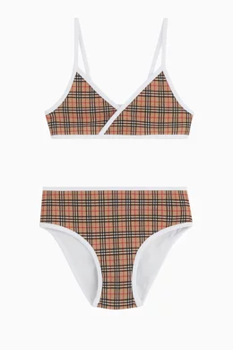 Buy Burberry Neutral Check Print Bikini Set in Recycled Polyester For Girls Online Ounass Bahrain