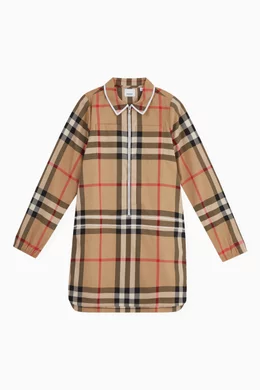 Buy Burberry Neutral Callie Check Shirt Dress in Cotton For Girls