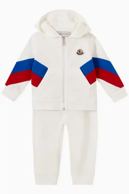 Buy Moncler Enfant White Stripe Logo Tracksuit Set in Cotton For Baby Boys Online Ounass Bahrain