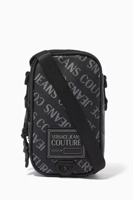 Buy Versace Jeans Couture Black All Over Logo Messenger Bag For Men Online Ounass Bahrain