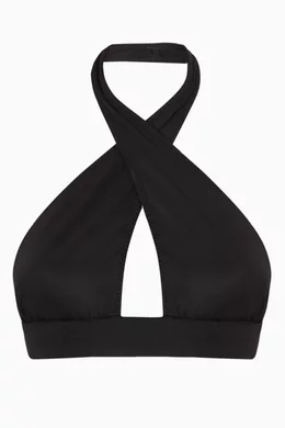 Buy Norma Kamali Black Cross Halter Bikini Top in Nylon Lycra For