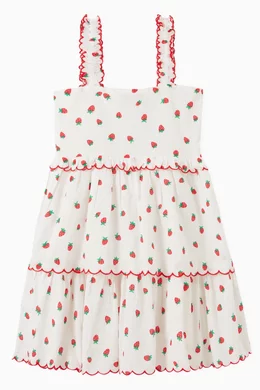 Buy Stella McCartney White Strawberry Print Dress in Cotton Jacquard For Girls Online Ounass Bahrain