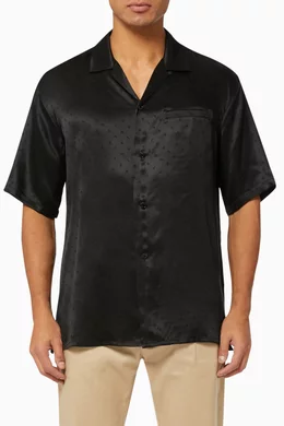 Buy SAINT LAURENT Black Shark Collar Classic Shirt in Matte Shiny Logo print Silk For Men Online Ounass Bahrain