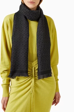 Buy Ferragamo Black Gancini Scarf in Wool For Women Online