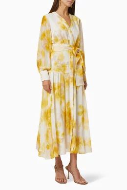 Buy Marella Yellow Ninetta Patterned Dress in Georgette For Women Online Ounass Bahrain