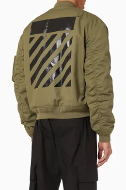 Buy Off White Green Diagonal Varsity Jacket in Cotton Gabardine For Men Online Ounass Bahrain