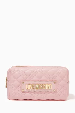 Buy Love Moschino Pink Makeup Bag in Quilted Faux Leather For Women Online Ounass Bahrain
