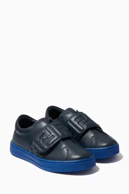 Buy Fendi Blue FF Logo Velcro Sneakers in Leather For Boys Online Ounass Bahrain