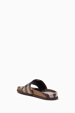 Buy Burberry Brown Check Slide Sandals in Cotton Leather For Men Online Ounass Bahrain