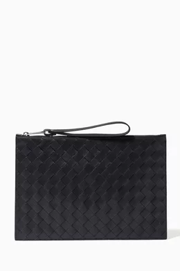 Buy Bottega Veneta Black Flat Pouch in Intrecciato Leather For Men Online Ounass Bahrain