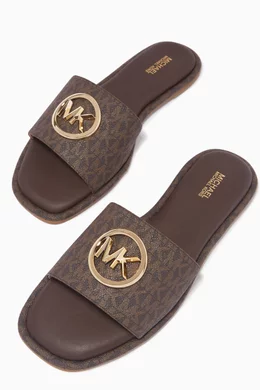 Buy Michael Kors Brown Hayworth Slide Sandals in Logo Canvas For