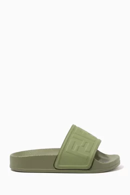 Buy Fendi Green Logo Pool Slides For Boys Online Ounass Bahrain