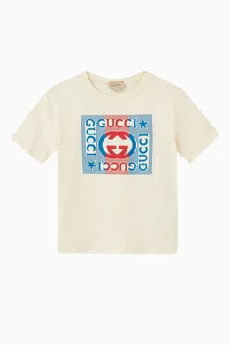 Buy Gucci Neutral Square Logo printed T shirt in Cotton For Boys Online Ounass Bahrain