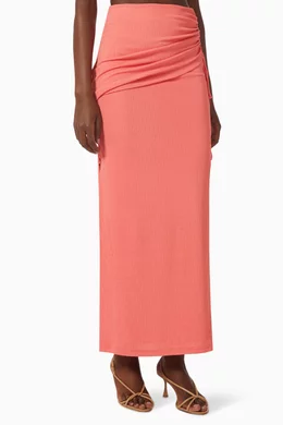 Buy Significant Other Pink Marie Ruched Maxi Skirt in Rib-knit