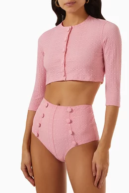 Buy Lisa Marie Fernandez Pink Crop Cardigan in Stretch Seersucker For Women Online Ounass Bahrain