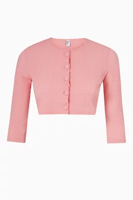 Buy Lisa Marie Fernandez Pink Crop Cardigan in Stretch Seersucker For Women Online Ounass Bahrain