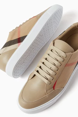 Buy Burberry Brown New Salmond Low top Sneakers in Leather Cotton Canvas For Women Online Ounass Bahrain