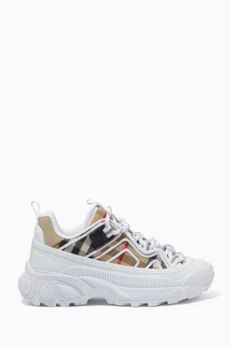 Buy Burberry White Mini Arthur Sneakers in Cotton Canvas Leather