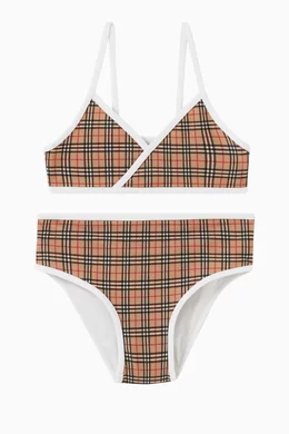Buy Burberry Neutral Crosby Check Print Bikini Set in Recycled Polyester For Girls Online Ounass Bahrain