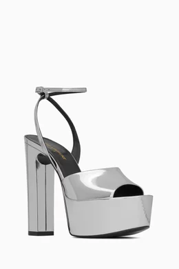 Buy SAINT LAURENT Grey Jodie 135 Platform Sandals in Reflective Leather For Women Online Ounass Bahrain