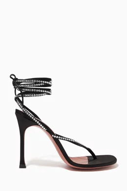 Buy Amina Muaddi Black Cora 105 Crystal Lace up Heels in Metallic Leather For Women Online Ounass Bahrain