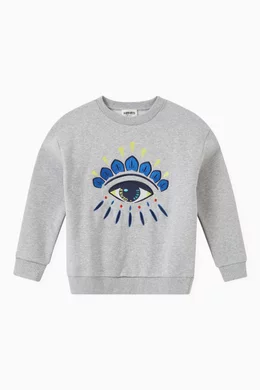 Buy KENZO KIDS Grey Embroidered Eye Sweatshirt in Fleece For Boys Online Ounass Bahrain