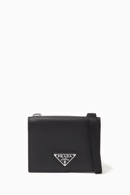 Buy Prada Black Triangle Logo Neck Wallet in Saffiano Leather For Men Online Ounass Bahrain
