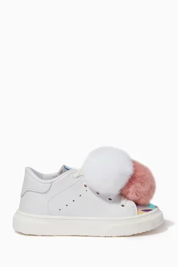 Buy Babywalker White Pom Pom Sneakers in Leather For Girls Online Ounass Bahrain