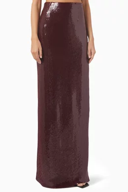 Buy Galvan Red Beating Heart Sequin Maxi Skirt in Stretch tulle For Women Online Ounass Bahrain