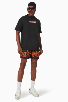 Buy Palm Angels Black Burning Flames Print Swim Shorts For Men 