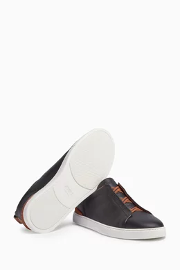 Buy Zegna Black Triple Stitch Low top Sneakers in Deerskin For Men Online Ounass Bahrain