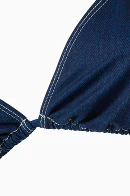 Buy Good American Blue Tiny Ties Bikini Top in Stretch Nylon For