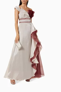 Buy NASS Gold Flounce Dress in Shimmer Crinkle Chiffon Tulle For Women Online Ounass Bahrain