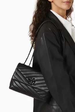 Buy Tory Burch Black Kira Chevron Convertible Small Shoulder Bag in Powder coated Leather For Women Online Ounass Bahrain