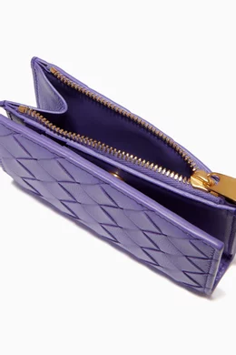 Buy Bottega Veneta Purple Bi fold Zipper Wallet in Intrecciato Leather For Women Online Ounass Bahrain