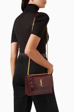 Buy SAINT LAURENT Burgundy Medium Sunset Chain Shoulder Bag in Croc embossed Leather For Women Online Ounass Bahrain