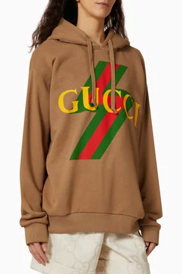 Buy Gucci Brown Logo Web Lightning Hoodie in Cotton jersey For Women Online Ounass Bahrain