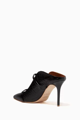 Buy Malone Souliers Black Maureen 85 Mule Heels in Croc-embossed