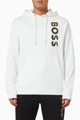 Buy BOSS White Seeger Monogram filled Logo Hoodie in Cotton terry For Men Online Ounass Bahrain