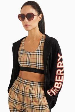 Burberry check detail round frame sunglasses discount