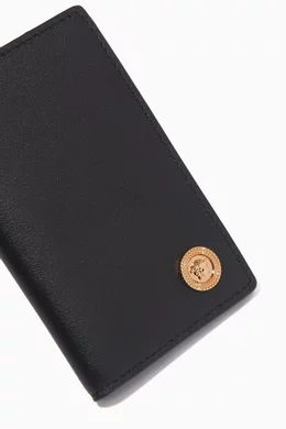 Buy Versace Black Medusa Biggie Bi-fold Card Holder in Leather For