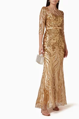 Gold sequin embellished maxi dress cheap