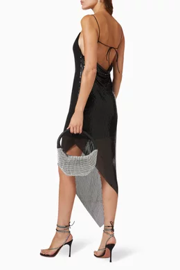 Buy Alice + Olivia Black Harmony Asymmetrical Midi Dress in Chainmail For  Women Online | Ounass Bahrain